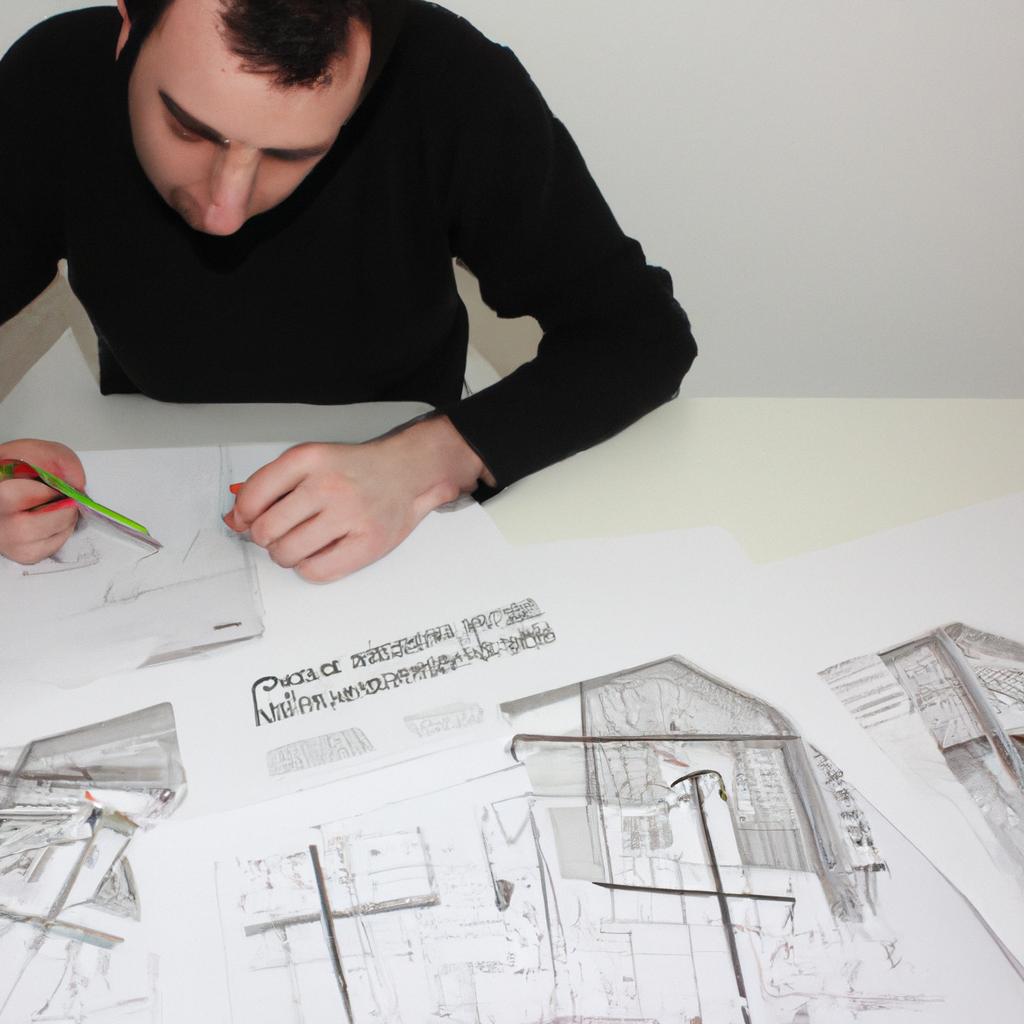 Architect studying building codes and regulations