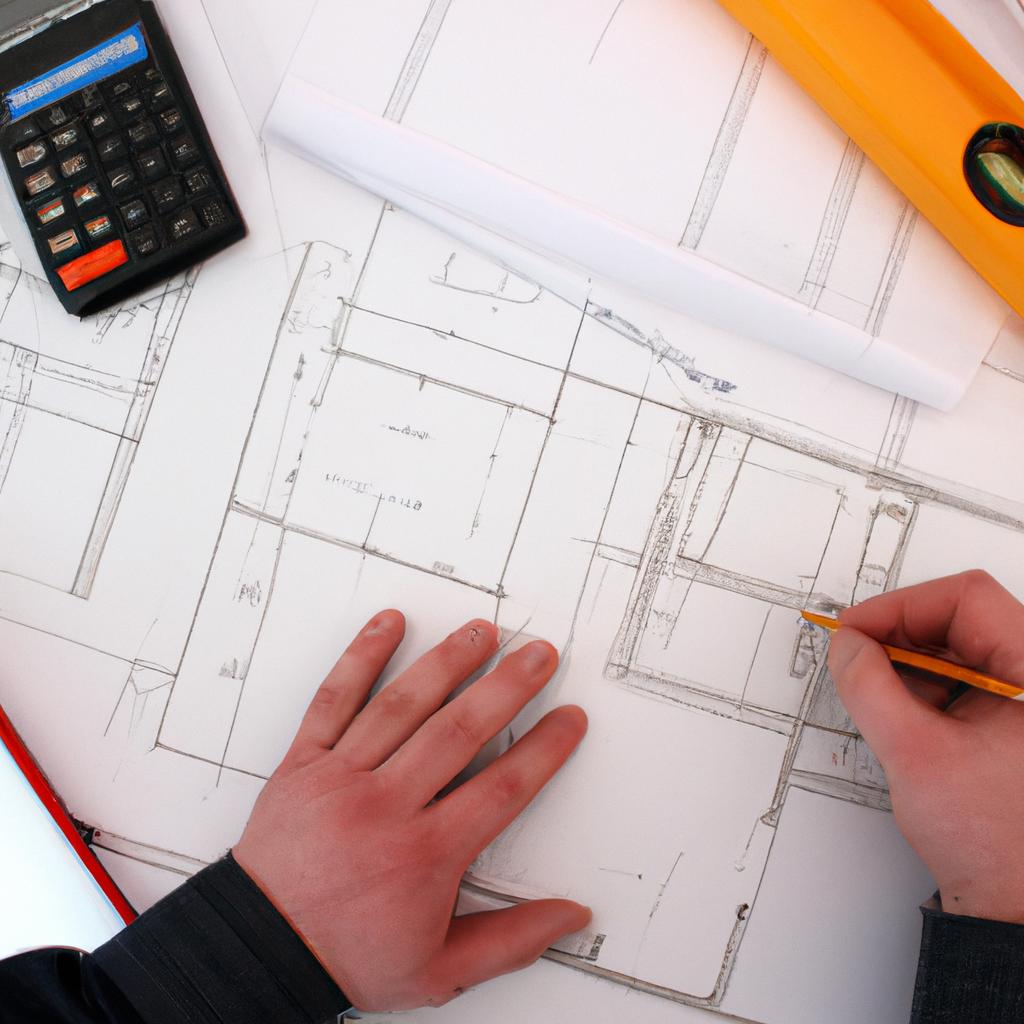 Architect working on accessible blueprint